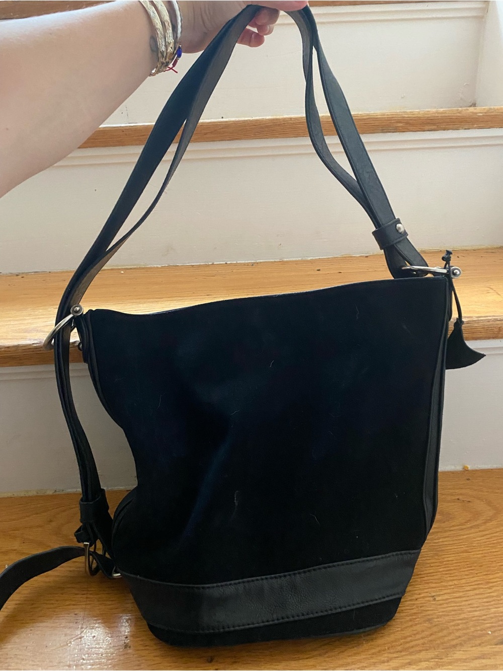 BDG Black Suede Shoulder Bag with Leather Trim